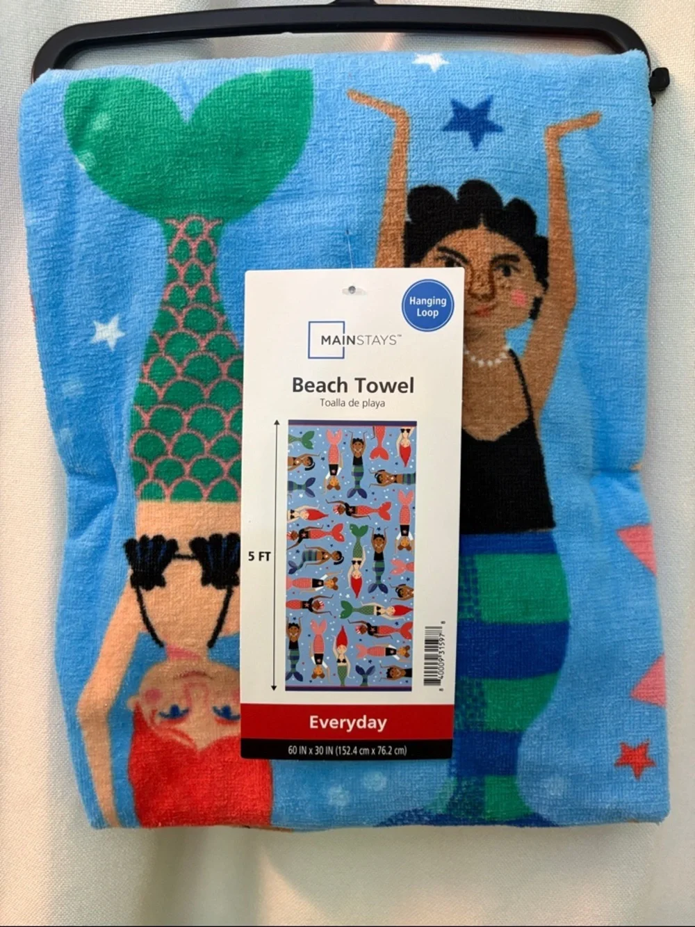 🧜‍♀️🆕🧜‍♀️ Mainstays Colorful Mermaid Beach Towel - Blue, Green, Red